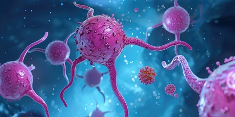 Poster - Cancer cells captured within a cell wall. Suitable for medical and scientific illustrations