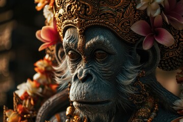 Poster - A statue of a monkey wearing a crown. Perfect for adding a touch of whimsy to any space