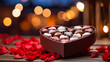 © Holly Berridge - romantic heart shape chocolate in a box on blured background with lights