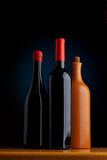 Fototapeta  - Wine sophistication: Bottles displayed on a bar table