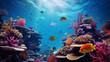 Coral underwater world. Coral tropical reef. Underwater world. Fishes in a coral reef. Colorful corals with fish.