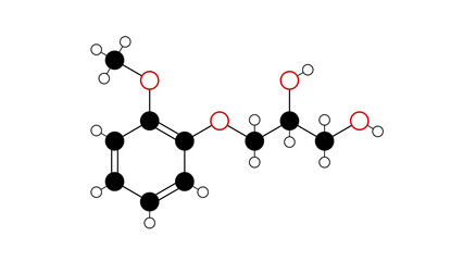 Canvas Print - guaifenesin molecule, structural chemical formula, ball-and-stick model, isolated image glyceryl guaiacolate