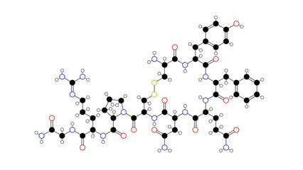 Sticker - vasopressin molecule, structural chemical formula, ball-and-stick model, isolated image antidiuretic hormone