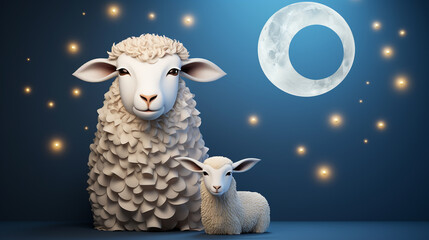 Wall Mural - illustration of a sheep on a black background