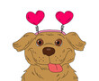 Happy cute brown dog wearing Valentine's heart shape headband