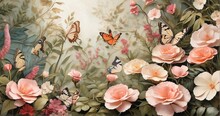 An Image Of An Elegant Garden Alive With A Ballet Of Butterflies Fluttering Around Elegant Blossoms And Delicate Ferns - Generative AI