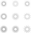 © Volodymyr - Vintage sunburst set. Bursting rays sunrise firework starburst blast, Radiant Spark. Rays. Geometric Design Elements. Retro radiant sunburst, starburst hand drawn label, sun rays. Vector