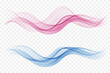 Transparent wave of blue and a wave of pink. Abstract design element.