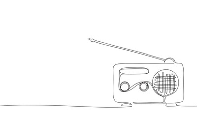 Fototapete - Radio one line continuous line. Line art retro radio outline, silhouette. Hand drawn vector art.