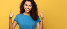 Portrait Cheerful Young Woman Model Posing On Vibrant Color Background. Generate AI Image