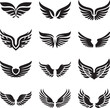 Black and white simple wing icons vector set and design feather wings bundle svg and eps emblems line art silhouettes