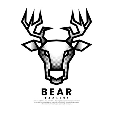 Polygonal linear animal deer head. Geometric art, Halftone texture concept. Logo reindeer. Vector illustration.