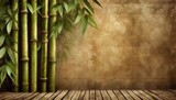 texture shabby background which depicts bamboo cane and leaves photo wallpaper in the interior