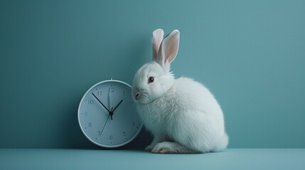 Wall Mural - Rabbit with clock design.