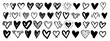 Doodle heart icon set, vector sketch love hand drawn shapes, Valentine day scribble romantic sign. Vintage grunge texture squiggle minimal collection, nubes print kit. Doodle heart holiday symbol