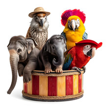 Circus Animals Performing Tricks Isolated On White Background, Cinematic, Png
