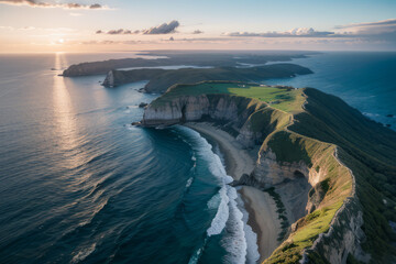 a beach, flying over the ocean,bird eye view,generative ai