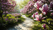© JVLMediaUHD - Spring garden with bright magnolias, exciting its beauty and aroma