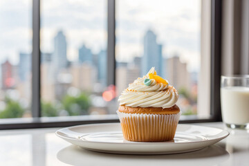 photo of cake in front of a window with a view of the city 1