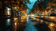 © JVLMediaUHD - The night city landscape, where wet asphalt becomes an artistic canvas, reflecting night lights