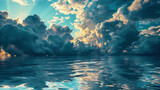Fototapeta  - An abstract image with a reflection of the sky and clouds in water, creating a mystical atmosphere
