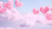 Valentine's Day Background. Pastel Pink Soft Pillow Heart On A Light Pink Background With Clouds, Haze And Copy Space. Valentine's Card. Valentine's Day Concept Template For Text.