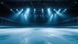 Fototapeta Sport - Background. Beautiful empty winter background and empty ice rink with lights. Spotlight shines on the rink. Bright lighting with spotlights. Panorama in black. Sport   