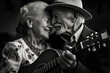 An elderly couple sharing their love story through a series of duets