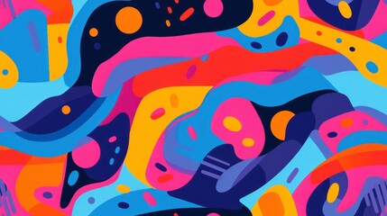 Wall Mural -  a multicolored abstract painting of a variety of shapes and sizes on a blue, pink, yellow, orange, and pink background.