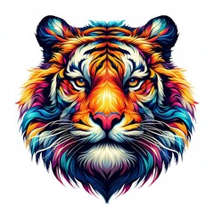 Wall Mural - Tiger head. Colorful t-shirt design. Vector illustration. 