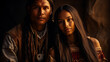 Portrait of a young couple in native american clothing looking at camera