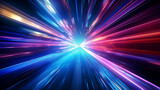 Fototapeta Do przedpokoju - Vivid streaks of light explode from the core, illuminating a dark space with vibrant hues of purple and blue, generative ai