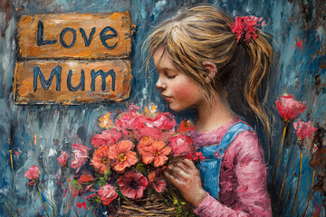 Poster - 2:3 or 3:2 Love Mom design expresses appreciation and love for mom on Mother's Day. Perfect for greeting cards. printed t-shirt background or other high quality prints.