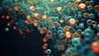 © Anna - a bunch of orange and blue bubbles floating on top of a dark blue and orange background with a black background.