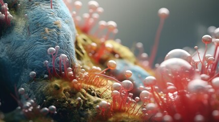 Poster -  a close up of a sea anemone with red and white sea anemones on top of it.