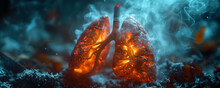 Smoker's Lungs, Cigarette Destroys And Poisons Human Lungs With Smoke