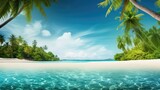 Fototapeta Sypialnia - tropical template summer background illustration beach sun, waves water, sand vacation tropical template summer background