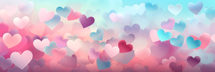 Wall Mural - Pastel hearts pattern background banner. Valentine's Day. Panoramic web header with copy space. Wide screen wallpaper