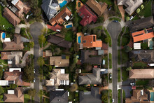 Aerial View Of Suburban Neighborhood With Mirroring Dead-end Streets Creating A Symmetrical And Organized Layout, Australia.