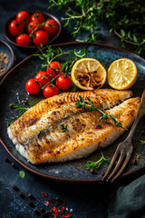 Wall Mural - fried white fish on a plate. Selective focus.