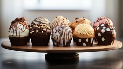 Wall Mural -  a close up of a tray of cupcakes with frosting and sprinkles on a table.