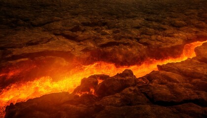 Wall Mural - volcanic lava with fiery hot cracks flow and glowing magma breaked stone surface empty background for copy space