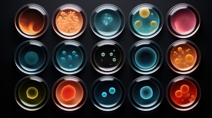 Wall Mural -  a set of nine petri dishes filled with different colored petri dishes, all of which are filled with different colored petri dishes.