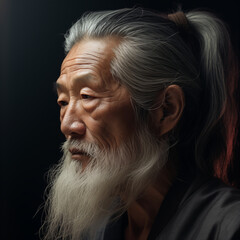 Wall Mural - Old man profile, avatar, Asian, generative AI