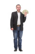 © ASDF - Portrait of smiling young man holding fanned US paper currency