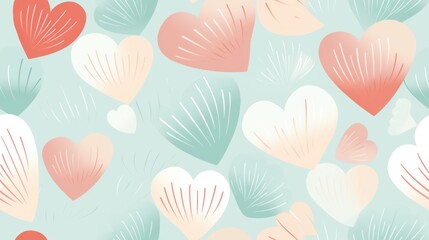 Poster -  a bunch of hearts that are on a blue background with pink, red, and green leaves in the shape of hearts.