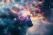 © Marco Attano - Ethereal portrait of a figure with galaxies for eyes, nebula clouds swirling around the head