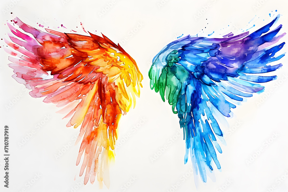 Rainbow magic watercolor angel wings isolated on white background Stock ...