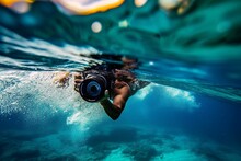 Photographer Underwater Taking Picture Of Surfer