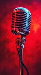 Wall Mural - Vintage Microphone on Red Background